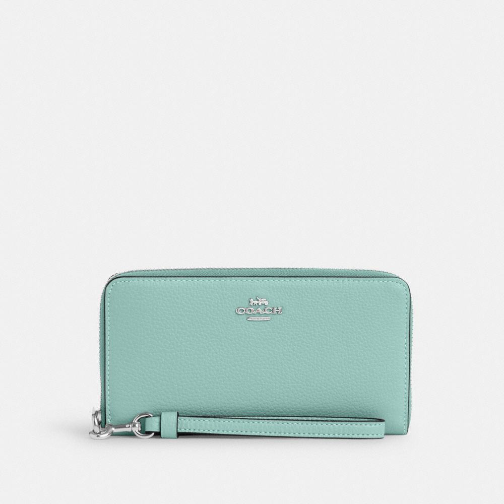 COACH®,PORTEFEUILLE ZIP-CONTOUR LONG,Cuir galet,Sv/Bleu délavé,Front View