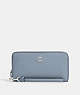 COACH®,LONG ZIP AROUND WALLET,Pebbled Leather,Silver/Grey Mist,Front View