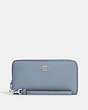 COACH®,LONG ZIP AROUND WALLET,Pebbled Leather,Silver/Grey Mist,Front View