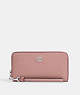 COACH®,LONG ZIP AROUND WALLET,Pebbled Leather,Mini,Silver/Carnation,Front View