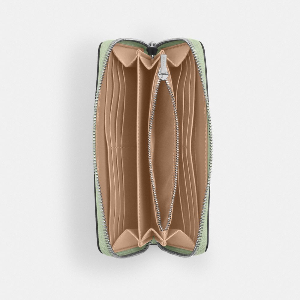 COACH®,PORTEFEUILLE ZIP-CONTOUR LONG,Cuir galet,Mini,Sv/Pistache Pâle,Inside View,Top View