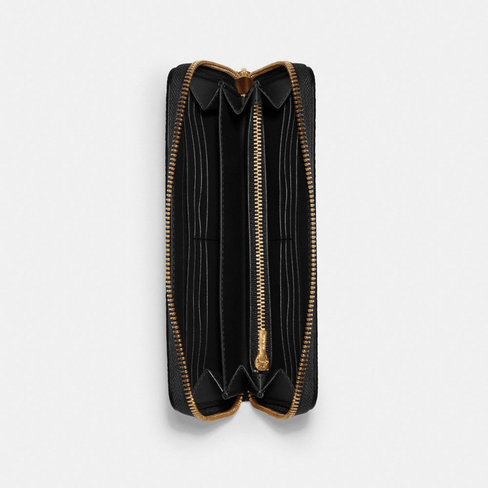 COACH®,Long Zip Around Wallet In Signature Canvas,Leather,Canvas,Continental,Wristlet,PVC,Logo,Gold Metal,Casual,Brown,Inside View,Top View