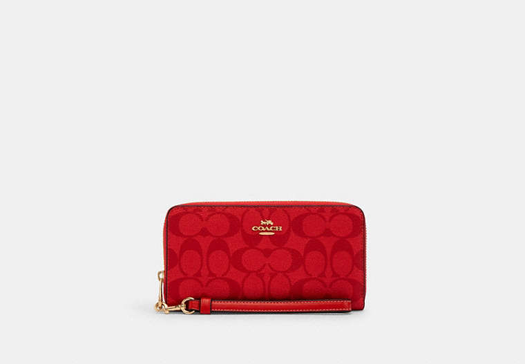 COACH®,LONG ZIP AROUND WALLET IN SIGNATURE CANVAS,pvc,Mini,Im/Miami Red,Front View
