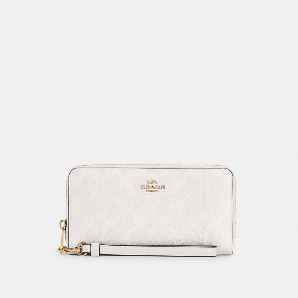 COACH®,LONG ZIP AROUND WALLET IN SIGNATURE CANVAS,Signature Canvas,Mini,Gold/Chalk/Glacier White,Front View