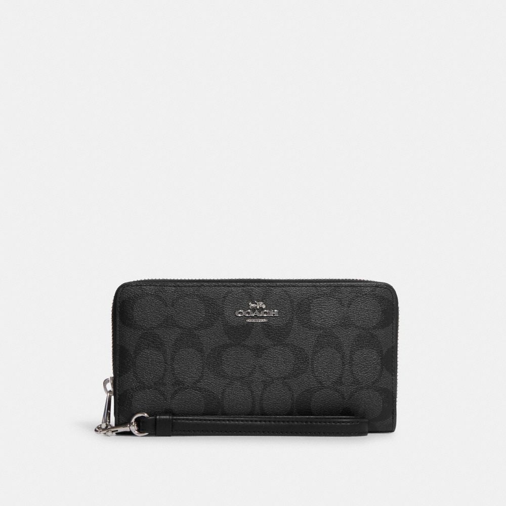 COACH®,LONG ZIP AROUND WALLET IN SIGNATURE CANVAS,Mini,Silver/Graphite/Black,Front View