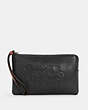 COACH®,LARGE CORNER ZIP WRISTLET WITH HORSE AND CARRIAGE,Leather,Mini,Gold/Black/Redwood,Front View