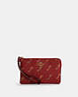 COACH®,CORNER ZIP WRISTLET WITH HORSE AND CARRIAGE DOT PRINT,Mini,Gold/1941 Red,Front View