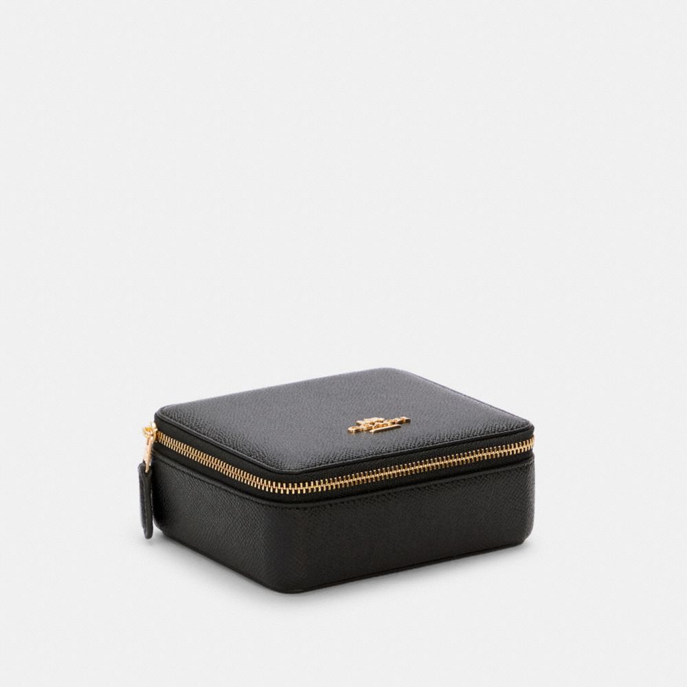 Decor Leather Zip Around Mini Jewelry Box - Black