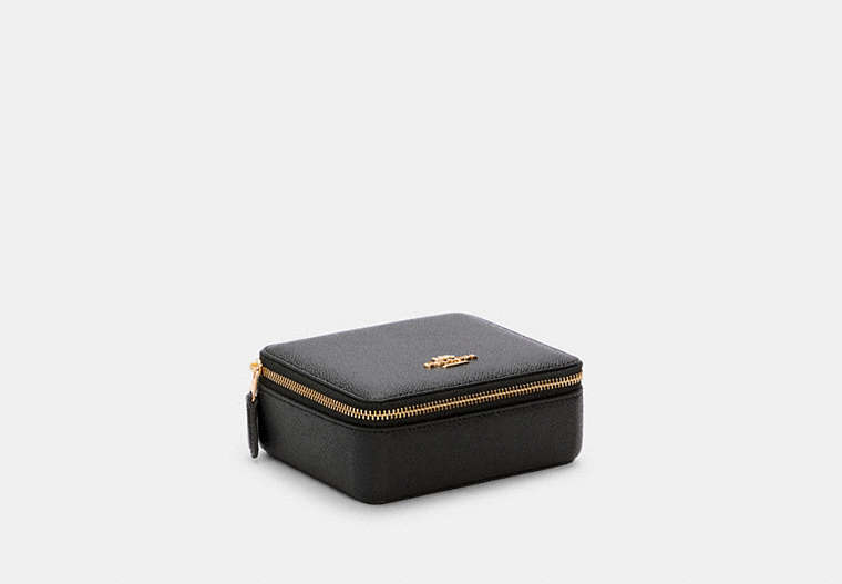COACH®,LARGE JEWELRY BOX,Leather,Gold/Black,Front View