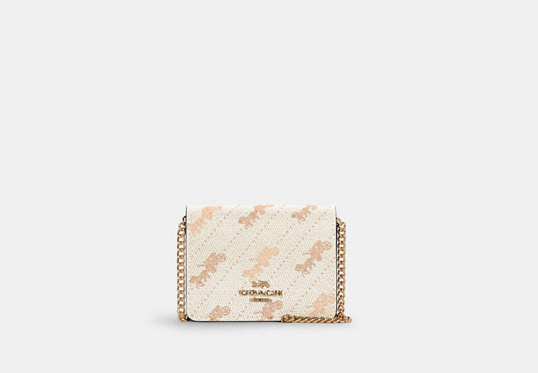 COACH®,MINI WALLET WITH HORSE AND CARRIAGE DOT PRINT,Gold/Cream,Front View