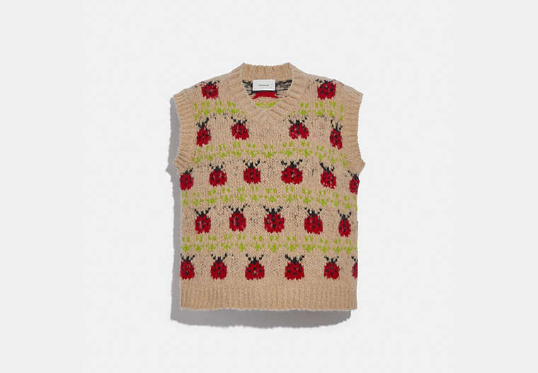COACH®,LADY BUG SWEATER,Mixed Materials,Camel,Front View image number 0