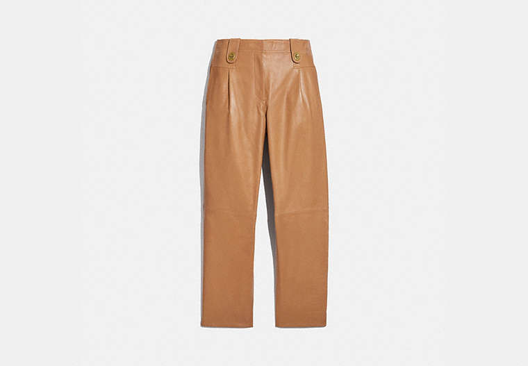 COACH®,LEATHER TROUSERS,Leather,Light Beige,Front View image number 0
