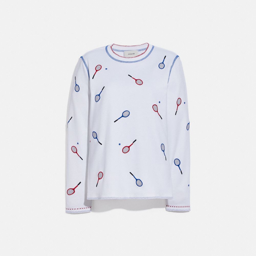 Embroidered Tennis Print Long Sleeve T Shirt