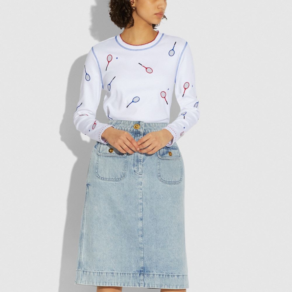 Embroidered Tennis Print Long Sleeve T Shirt