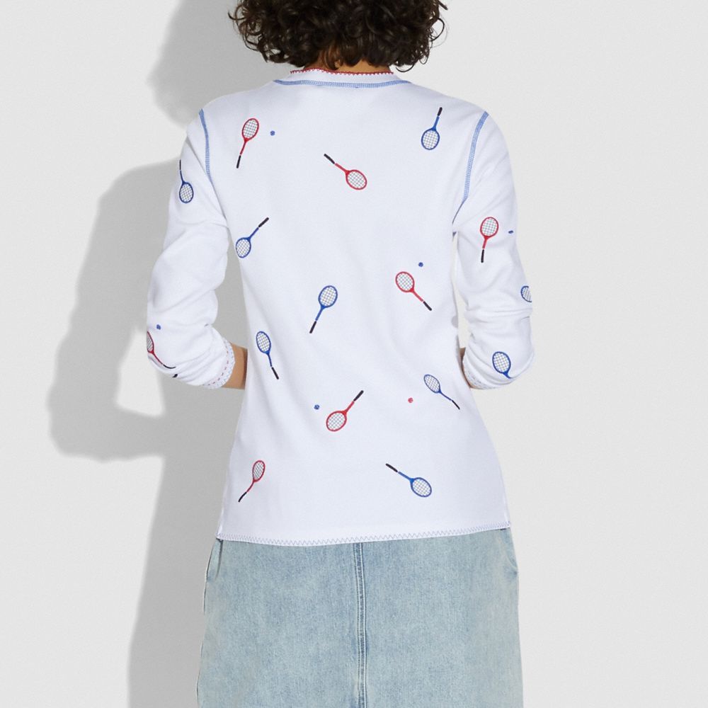 COACH®,Embroidered Tennis Print Long Sleeve T-Shirt,,Scale View