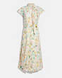 COACH®,PRINTED TIE NECK PLEATED DRESS,cotton,Chalk/Multi,Front View
