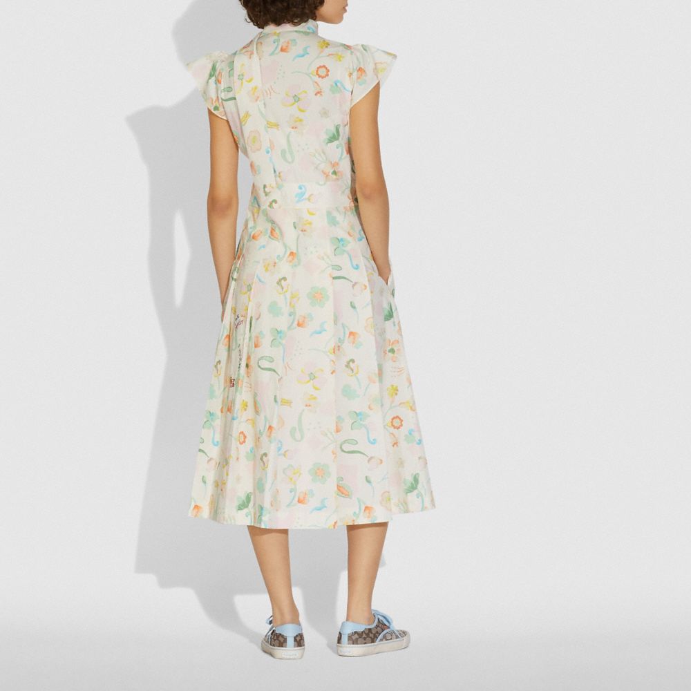 Printed Tie Neck Pleated Dress