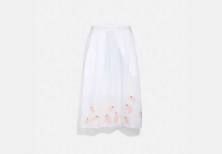 COACH®,EMBROIDERED ELEPHANT SLIP SKIRT,cotton,OFF WHITE,Front View