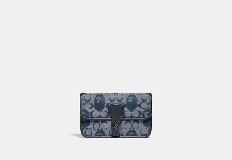 COACH®,BAPE X COACH TURNLOCK TAB BELT BAG IN SIGNATURE CHAMBRAY,Jacquard,Pewter/Chambray,Front View