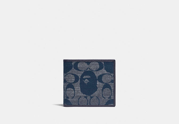 COACH®,BAPE X COACH COIN WALLET IN SIGNATURE CHAMBRAY,Jacquard,Mini,Pewter/Chambray,Front View