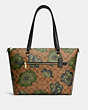 COACH®,GALLERY TOTE IN SIGNATURE CANVAS WITH KAFFE FASSETT PRINT,Signature Coated Canvas/Smooth Leather,X-Large,Gold/Khaki Green Multi,Front View