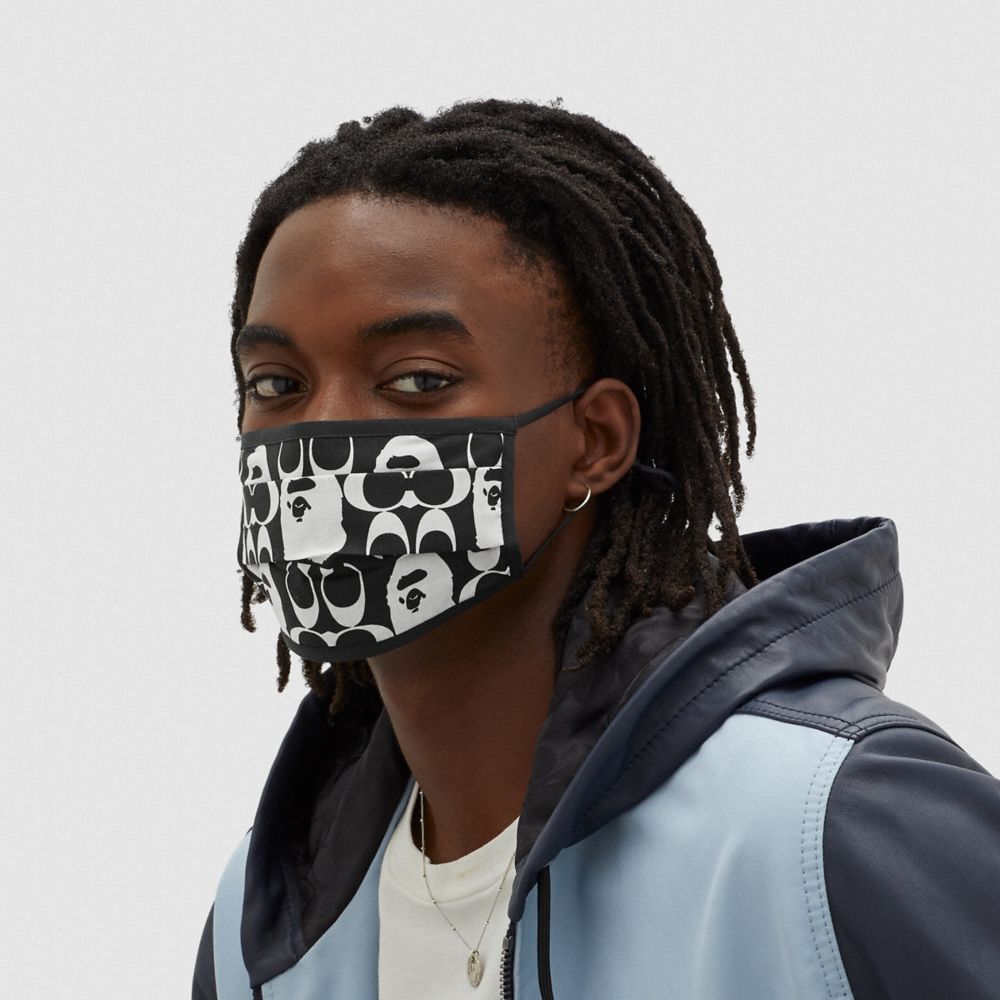 COACH®,BAPE X COACH FACE MASK,cotton,Black & White,Detail View