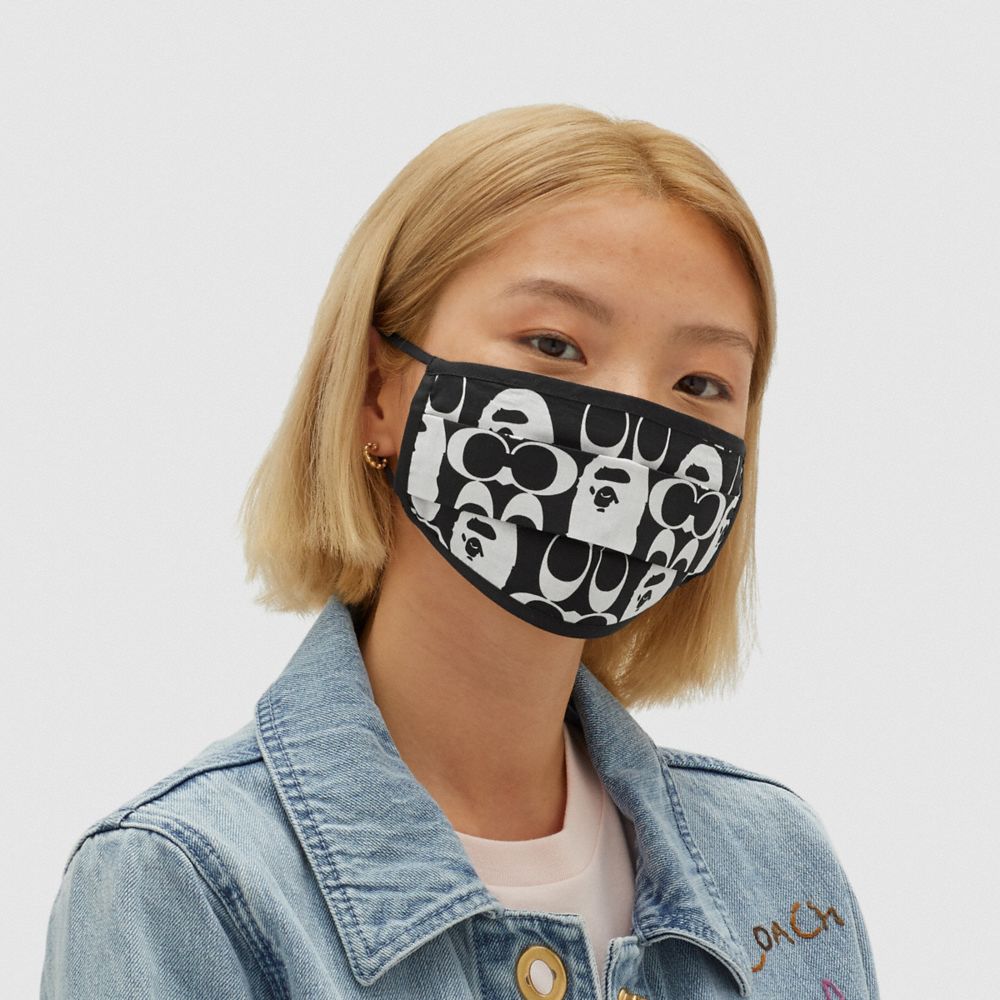 COACH®,BAPE X COACH FACE MASK,cotton,Black & White,Detail View