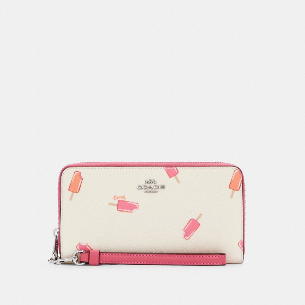COACH®,LONG ZIP AROUND WALLET WITH POPSICLE PRINT,Silver/Chalk Multi,Front View