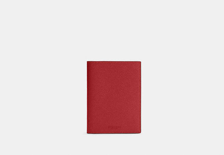 COACH®,PASSPORT CASE,Leather,Small,Gold/Red Apple,Front View