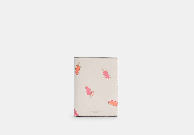 COACH®,PASSPORT CASE WITH POPSICLE PRINT,Silver/Chalk Multi,Front View