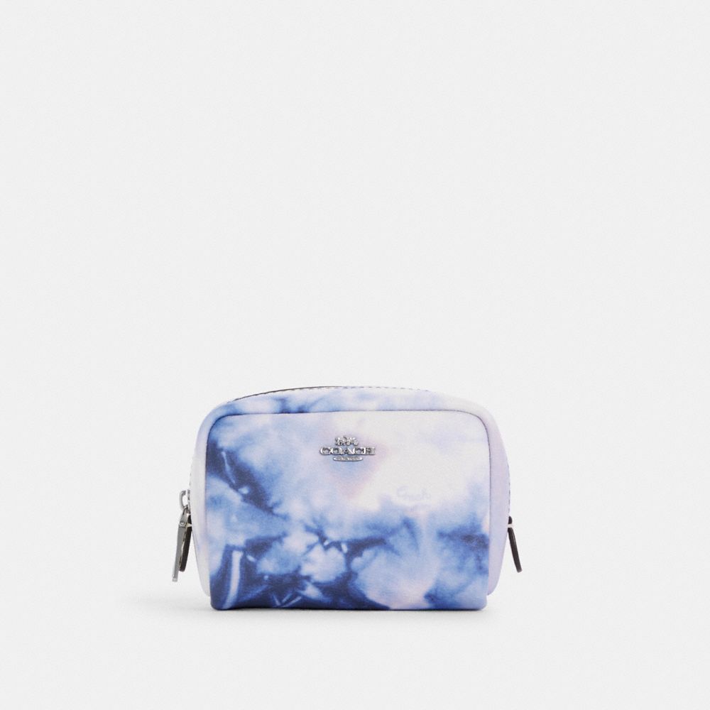 COACH®,MINI BOXY COSMETIC CASE WITH TIE DYE PRINT,pvc,Silver/Purple/Pink Multi,Front View