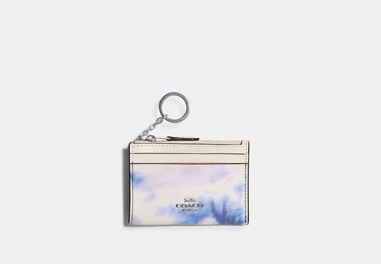COACH®,MINI SKINNY ID CASE WITH TIE DYE PRINT,Silver/Purple/Pink Multi,Front View