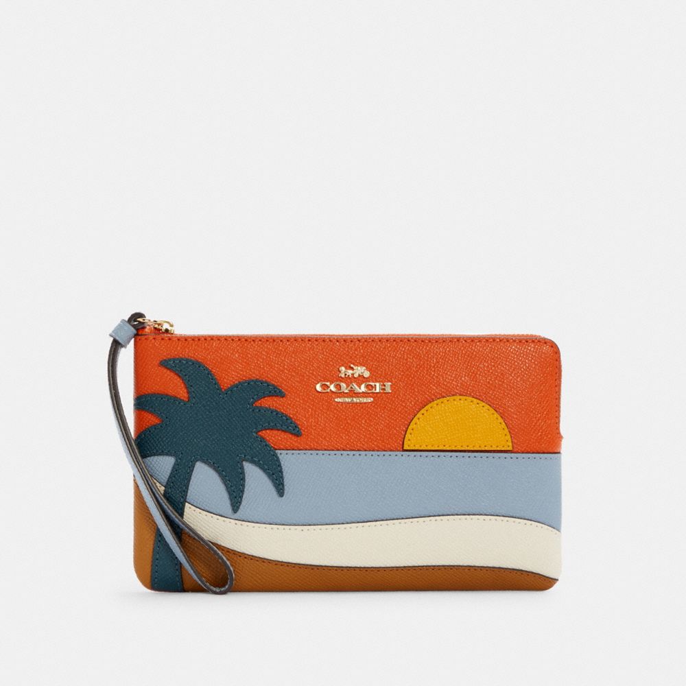 Grand wristlet à zip en coin avec carte postale de plage