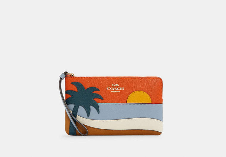 Grand wristlet à zip en coin avec carte postale de plage