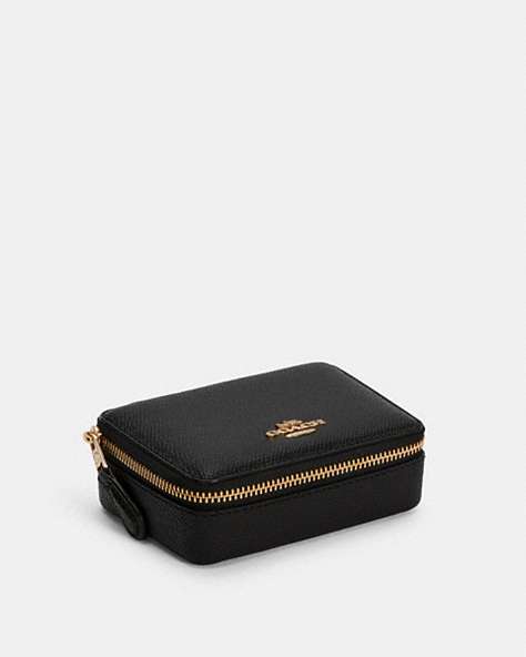 COACH®,WEEKLY PILL BOX,Leather,Mini,Gold/Black,Front View