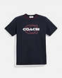 COACH®,ATHLEISURE T-SHIRT IN ORGANIC COTTON,cotton,Navy Bright Red,Front View