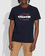 COACH®,ATHLEISURE T-SHIRT IN ORGANIC COTTON,cotton,Navy Bright Red,Scale View