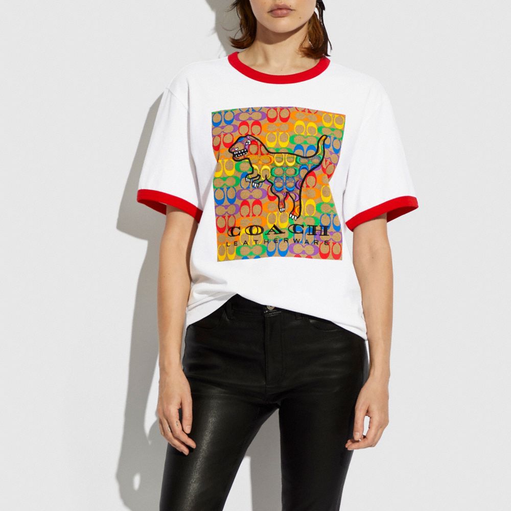 T-shirt signature Rexy en coton biologique à motif arc-en-ciel
