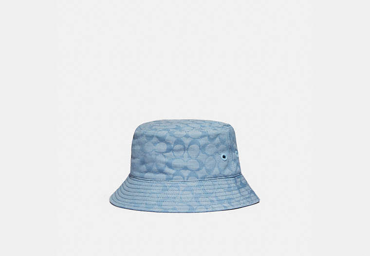 COACH®,WIDE SIGNATURE DENIM BUCKET HAT,cotton,Denim Signature,Front View image number 0