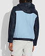 COACH®,PIECED LEATHER HOODIE,Leather/Cotton,Mist Deep Navy,Scale View