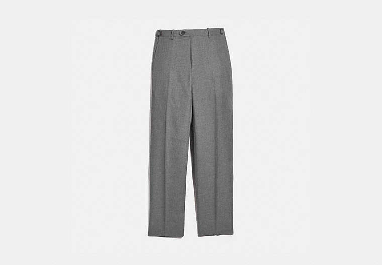 COACH®,SOLID FLAT FRONT PANTS,Polyester,GREY,Front View
