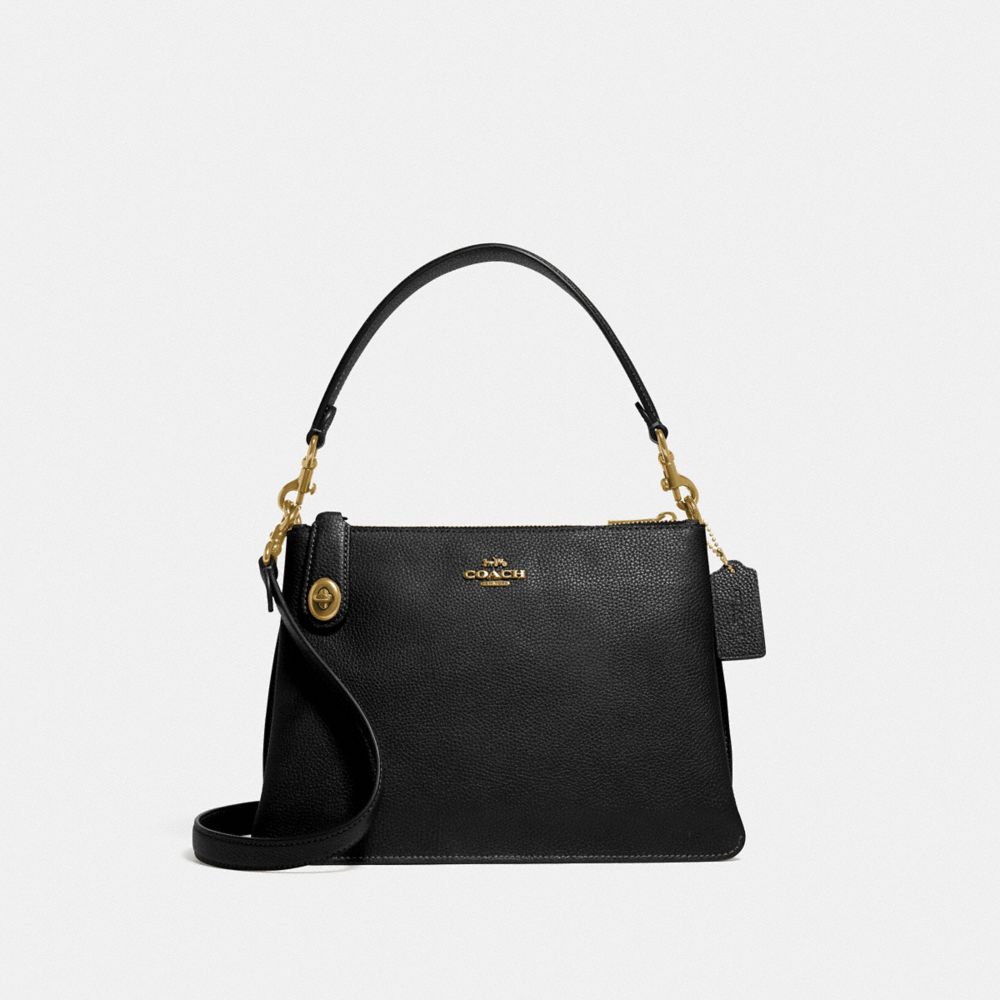 COACH®,DOUBLE ZIP SHOULDER BAG,Pebbled Leather,Medium,Brass/Black Nordstrom Excl,Front View