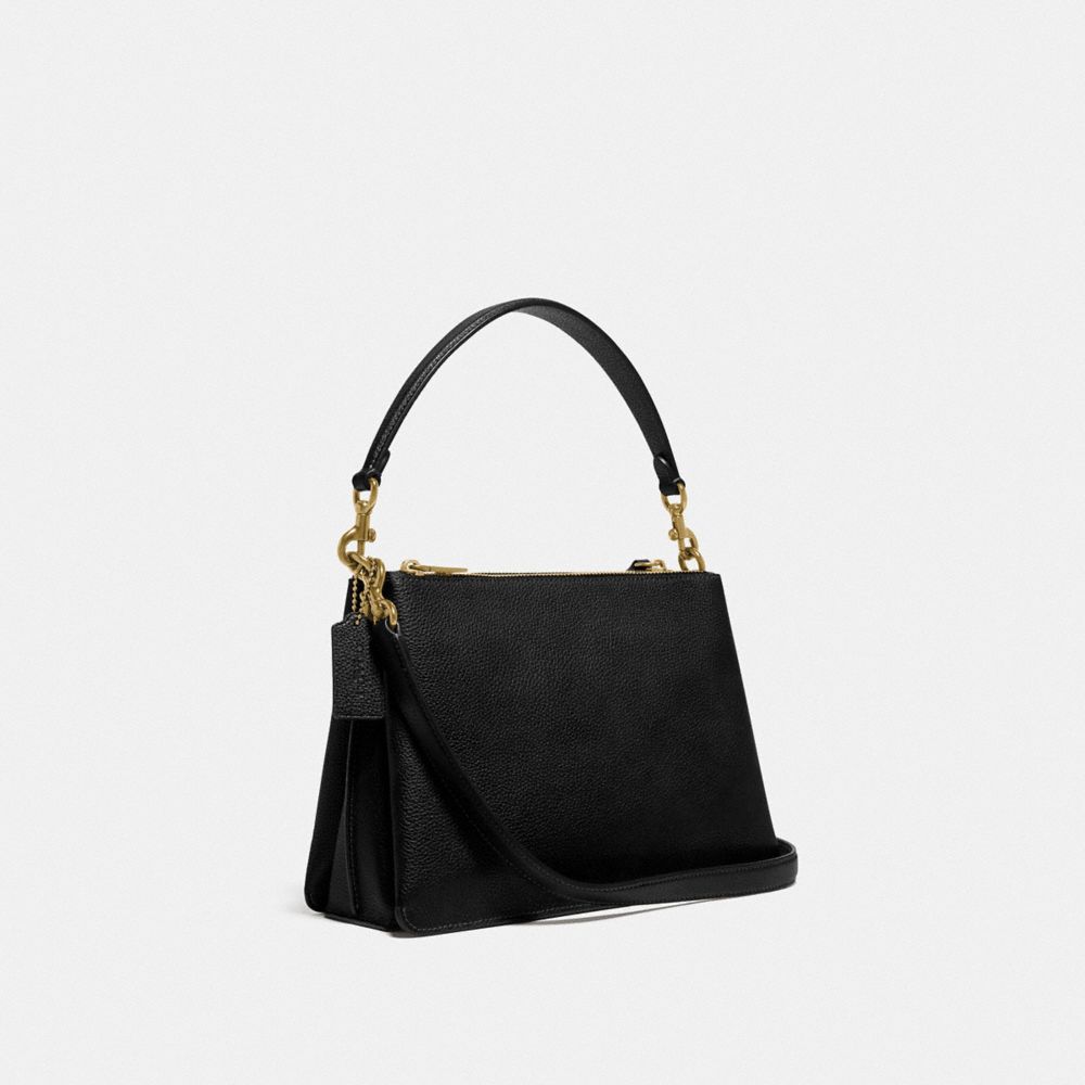 COACH®,DOUBLE ZIP SHOULDER BAG,Pebbled Leather,Medium,Brass/Black Nordstrom Excl,Angle View