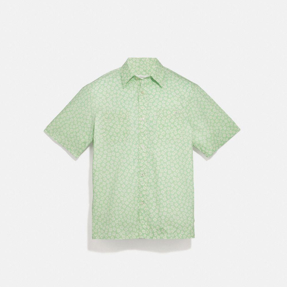 COACH®,GRAPHIC DITSY PRINT SHORT SLEEVE SHIRT,cotton,Graphic Ditsy Green,Front View