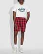 COACH®,PLAID CUT OFF SHORTS,Cotton/Polyester,Red Plaid,Scale View