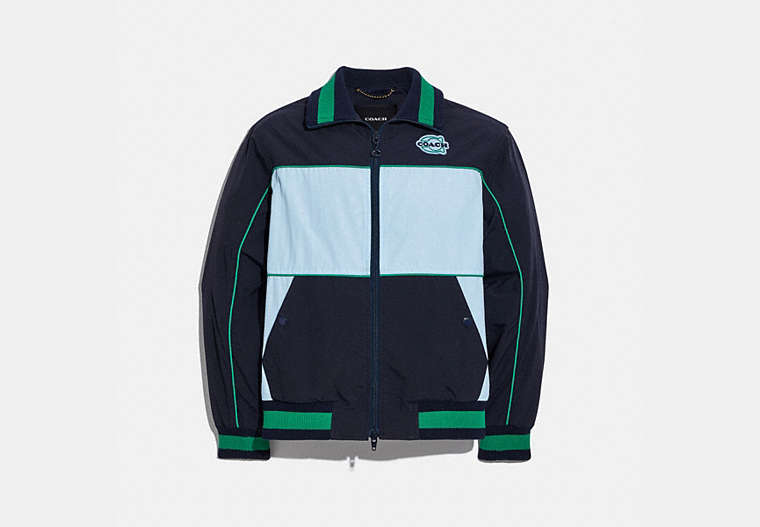 COACH®,COLORBLOCK MASHUP WINDBREAKER IN RECYCLED NYLON,Nylon,Navy White,Front View