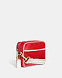 COACH®,FLIGHT BAG,Smooth Leather,Medium,Brass/Electric Red Chalk,Angle View