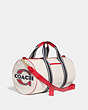 COACH®,DUFFLE,Smooth Leather,X-Large,Brass/Chalk Electric Red,Angle View