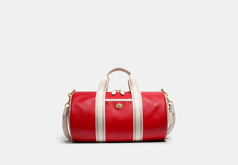 COACH®,DUFFLE,Smooth Leather,X-Large,Brass/Electric Red Chalk,Front View
