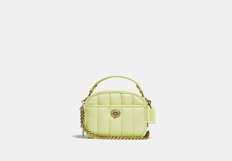 COACH®,LUNCHBOX TOP HANDLE WITH QUILTING,Smooth Leather,Small,Brass/Pale Lime,Front View
